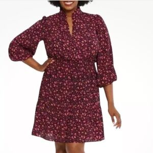 London Times Smocked Tiered Peasant Babydoll Dress Floral size 16 NWT